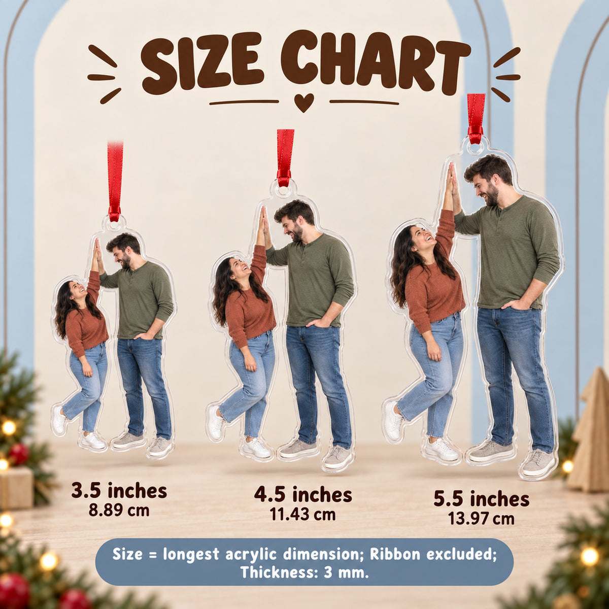 Custom Photo Height Difference High Five Acrylic Ornament — Size guide