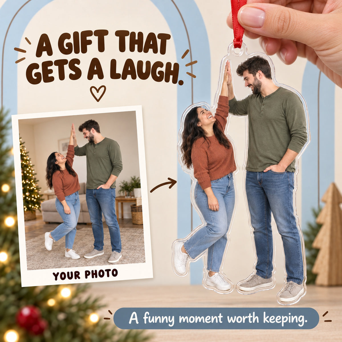 Custom Photo Height Difference High Five Acrylic Ornament — Gift inspiration