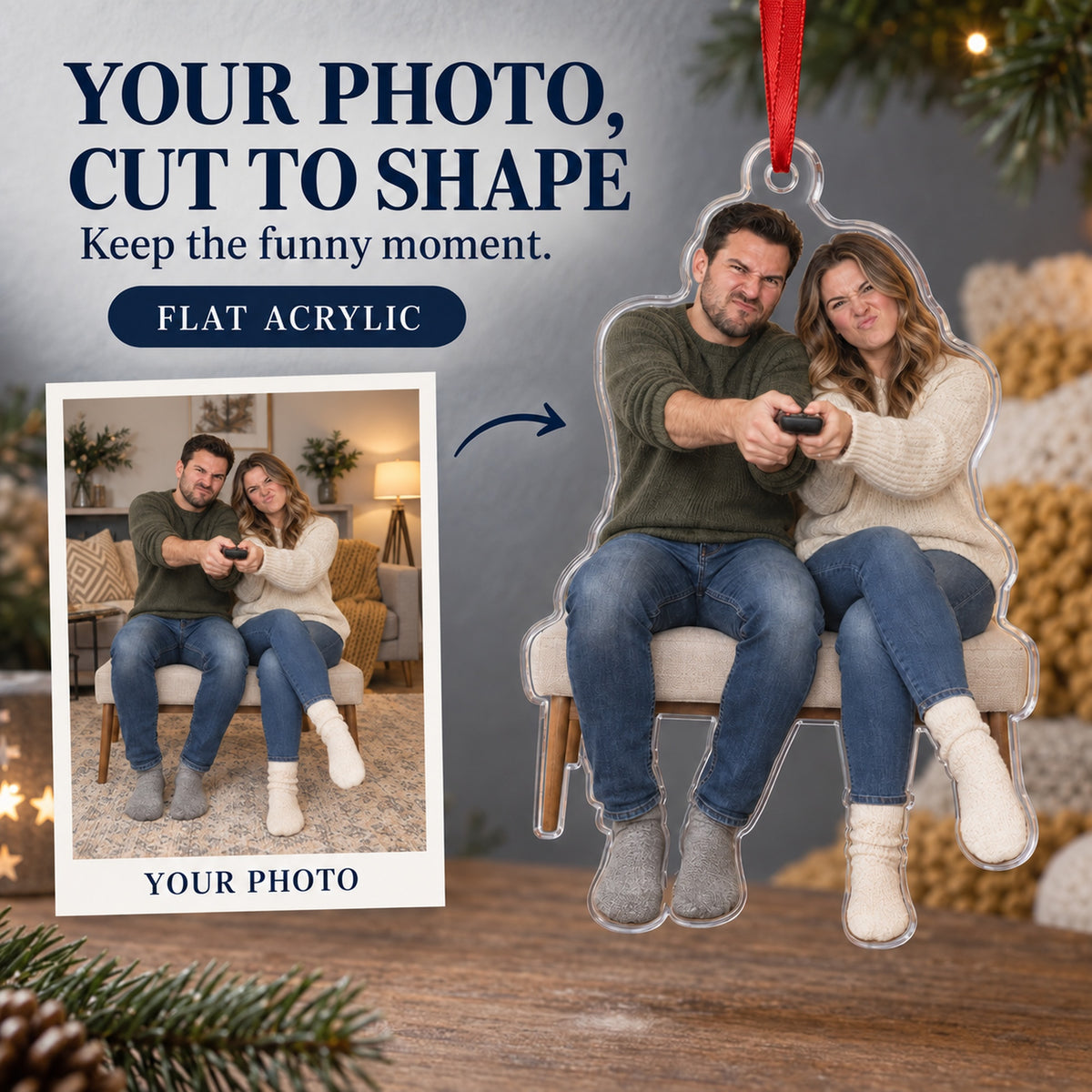 Custom Photo Remote Truce Couple Acrylic Ornament — Main design