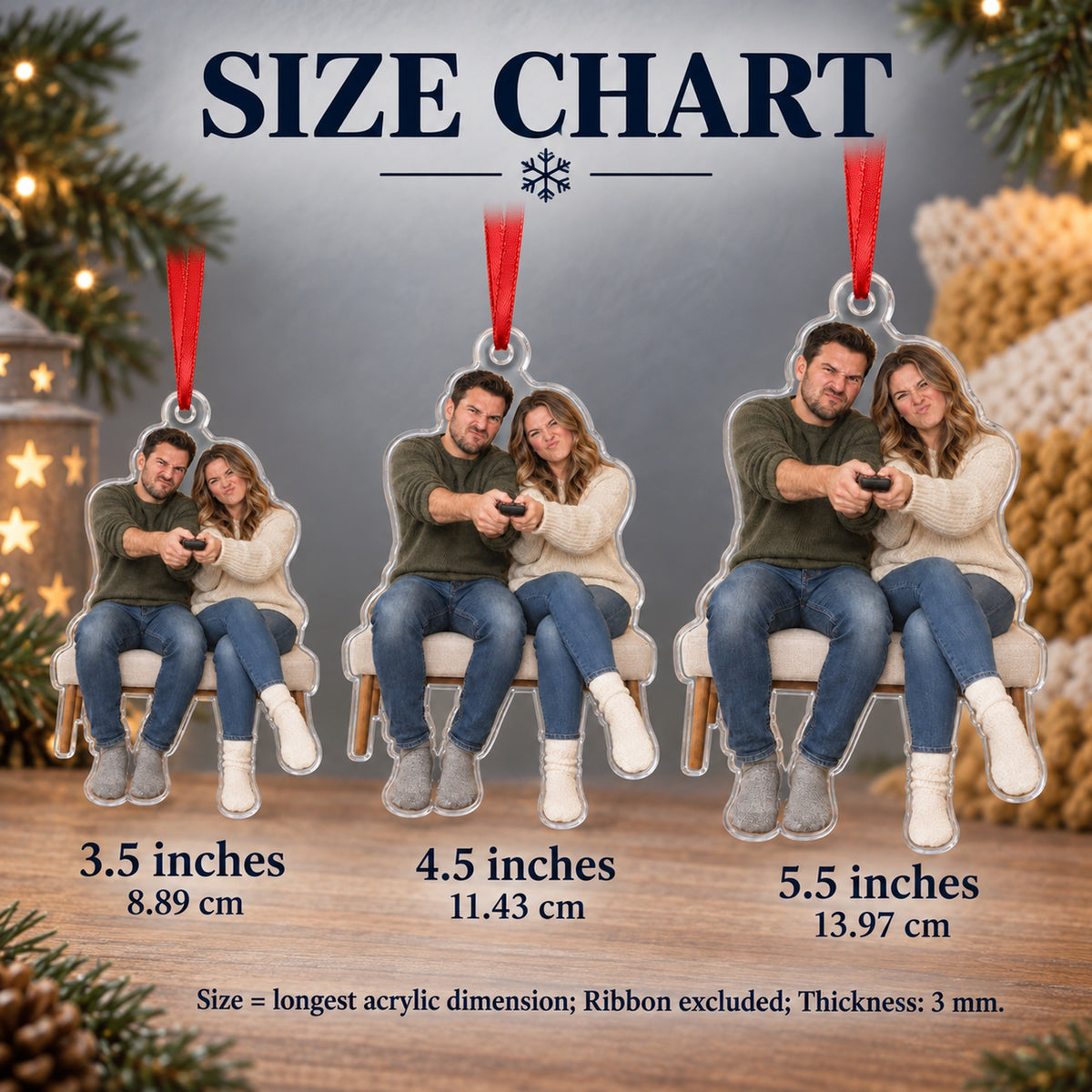 Custom Photo Remote Truce Couple Acrylic Ornament — Size guide