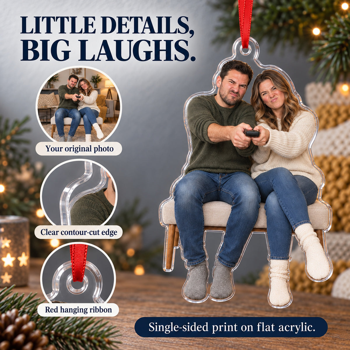 Custom Photo Remote Truce Couple Acrylic Ornament — Product details