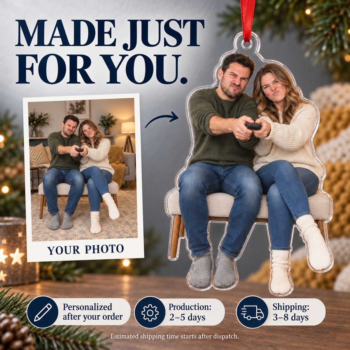 Custom Photo Remote Truce Couple Acrylic Ornament — Production and delivery