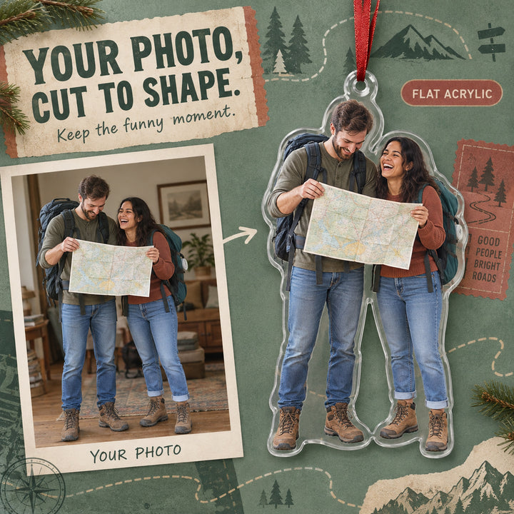 Custom Photo Road Trip Silly Selfie Acrylic Ornament — Main design