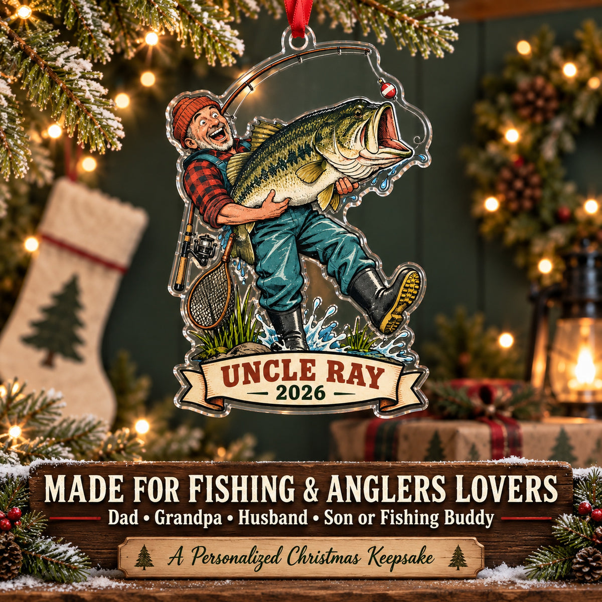 Personalized Funny Giant Bass Catch Acrylic Ornament — Size guide