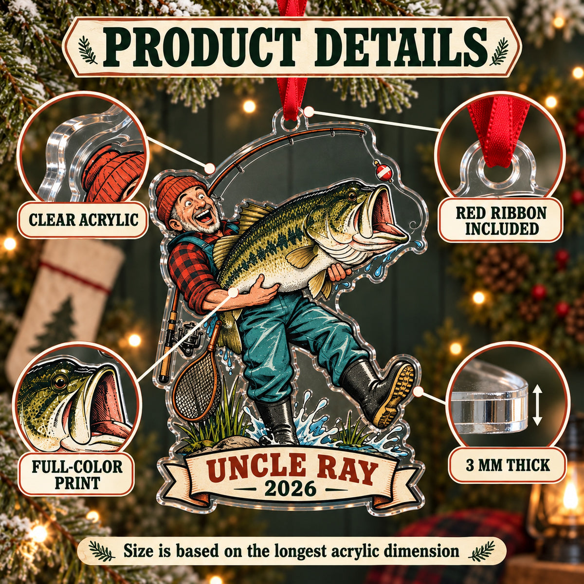 Personalized Funny Giant Bass Catch Acrylic Ornament — How to order
