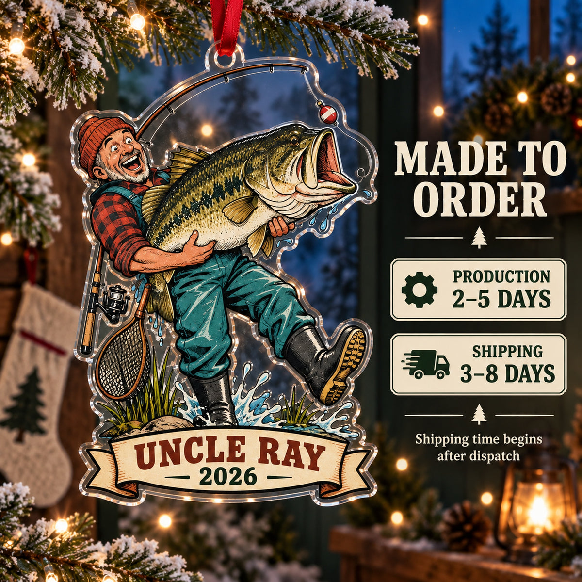 Personalized Funny Giant Bass Catch Acrylic Ornament — Production and delivery