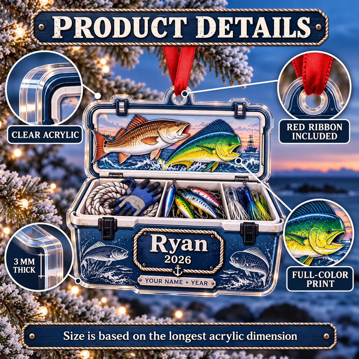 Personalized Saltwater Captain Cooler Acrylic Ornament — How to order