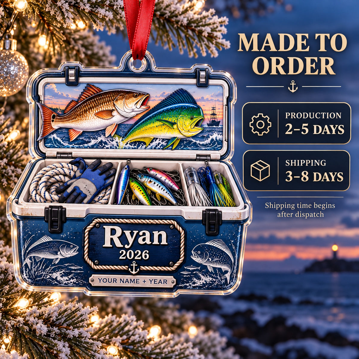 Personalized Saltwater Captain Cooler Acrylic Ornament — Production and delivery