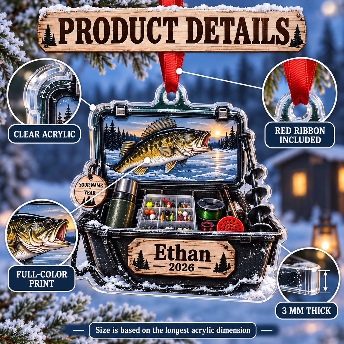 Personalized Ice Fishing Sled Kit Acrylic Ornament — How to order