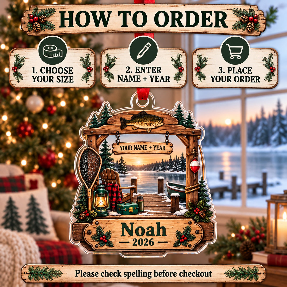 Personalized First Catch Dock Keepsake Acrylic Ornament — Product details