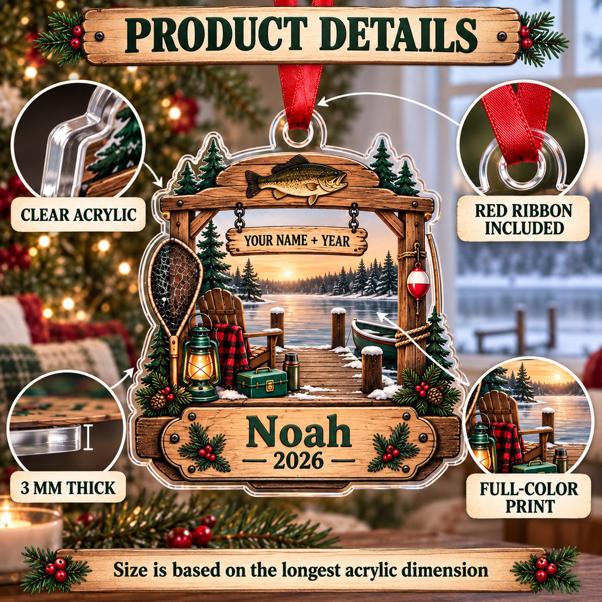 Personalized First Catch Dock Keepsake Acrylic Ornament — How to order