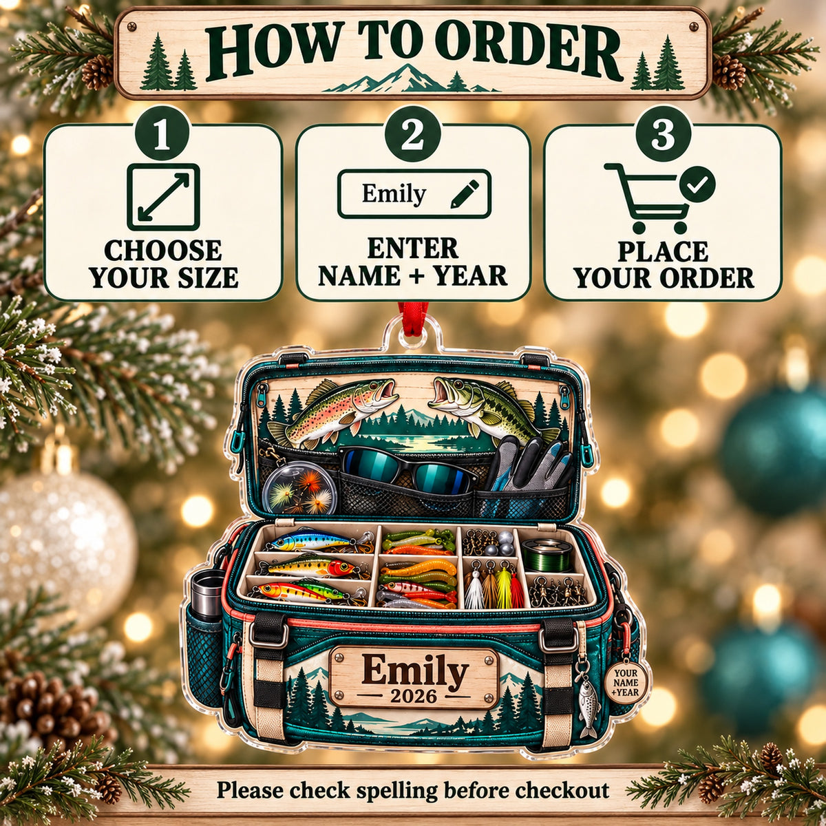 Personalized Lady Angler Tackle Bag Acrylic Ornament — Product details