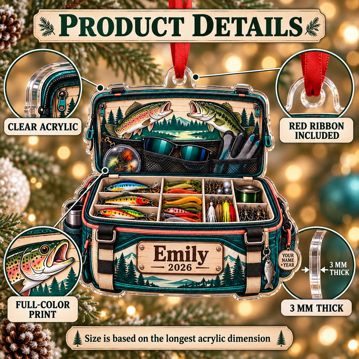Personalized Lady Angler Tackle Bag Acrylic Ornament — How to order