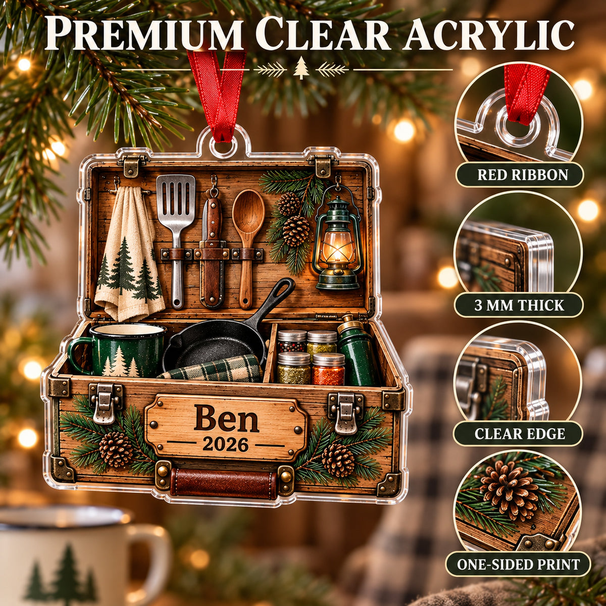 Personalized Camp Kitchen Chuck Box Acrylic Ornament — Flat acrylic material