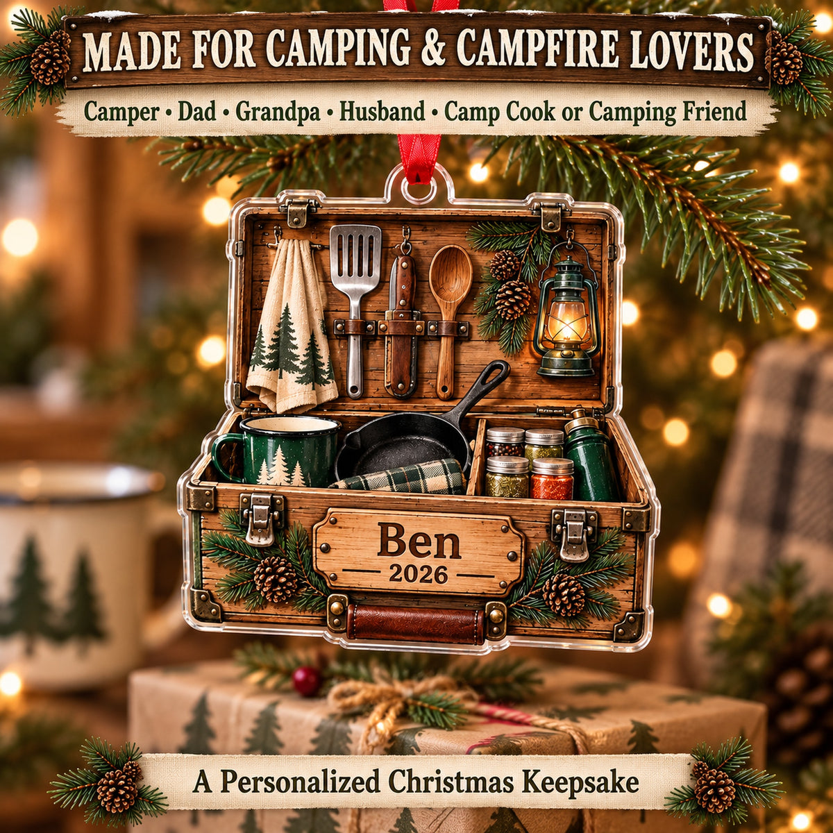 Personalized Camp Kitchen Chuck Box Acrylic Ornament — Size guide