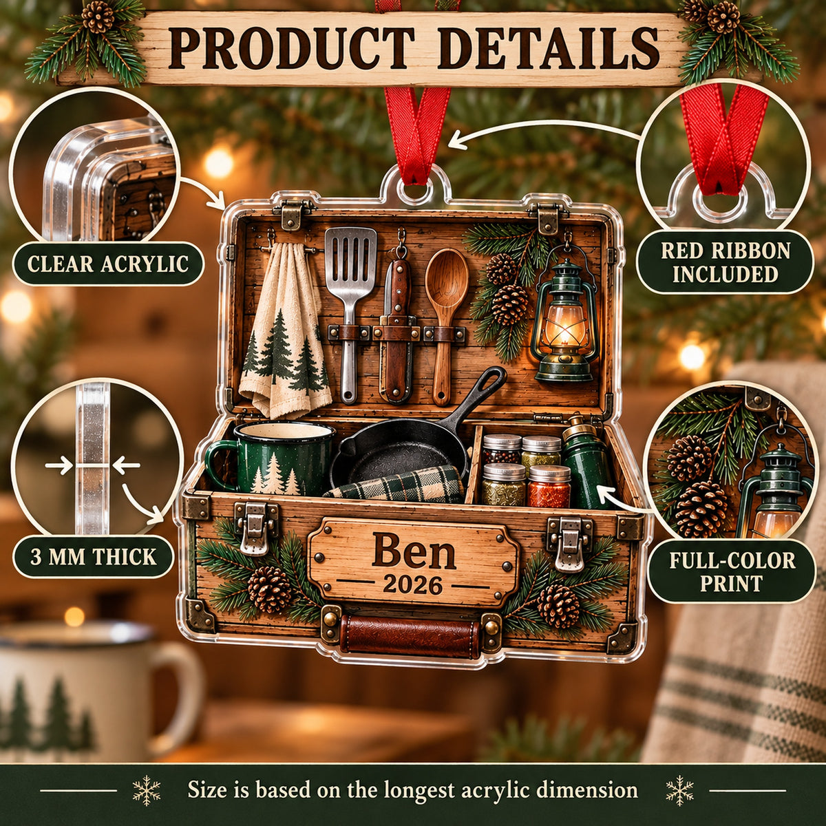 Personalized Camp Kitchen Chuck Box Acrylic Ornament — How to order