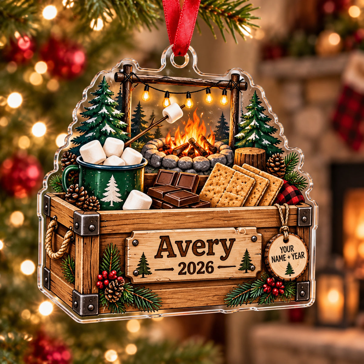 Personalized Smores Campfire Kit Acrylic Ornament — Main design