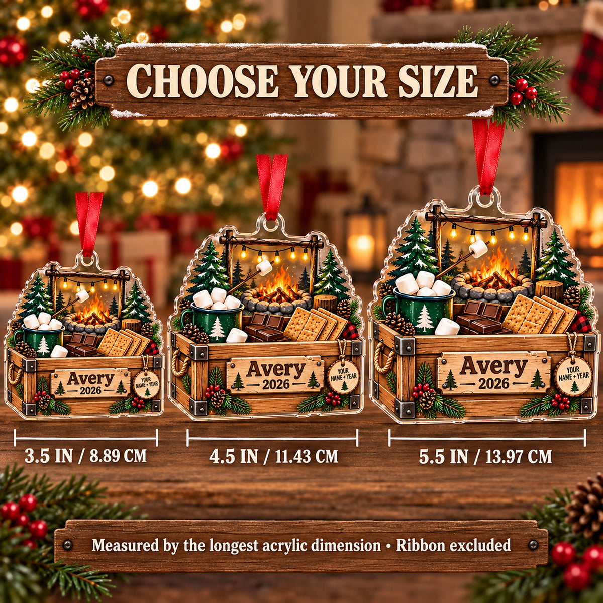 Personalized Smores Campfire Kit Acrylic Ornament — Personalization example