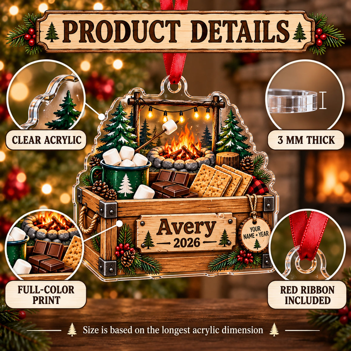 Personalized Smores Campfire Kit Acrylic Ornament — How to order