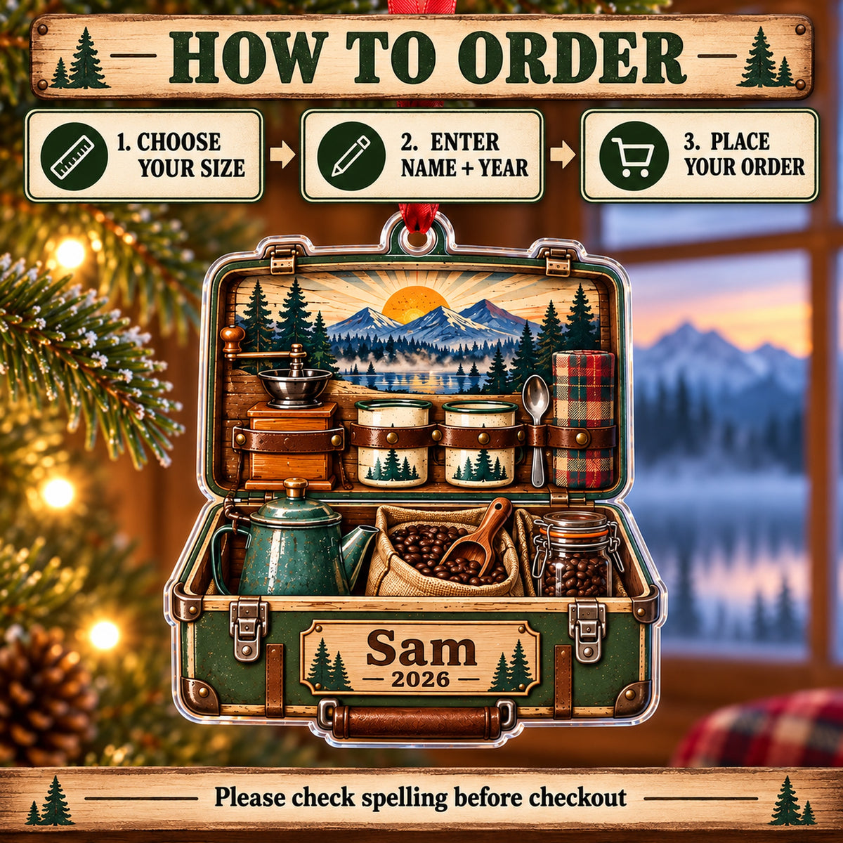 Personalized Camp Coffee Morning Box Acrylic Ornament — Product details