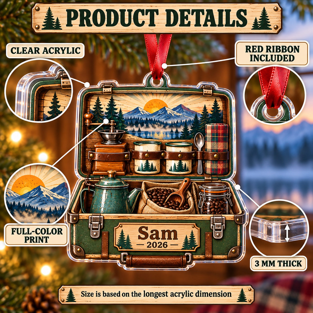 Personalized Camp Coffee Morning Box Acrylic Ornament — How to order