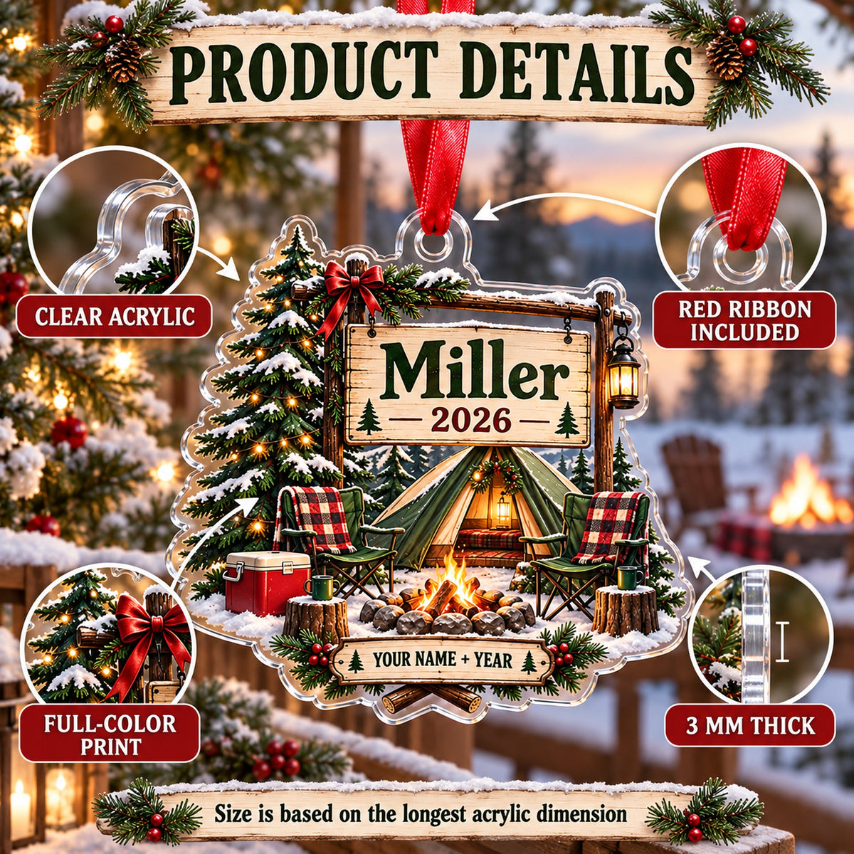 Personalized Family Campsite Sign Acrylic Ornament — How to order