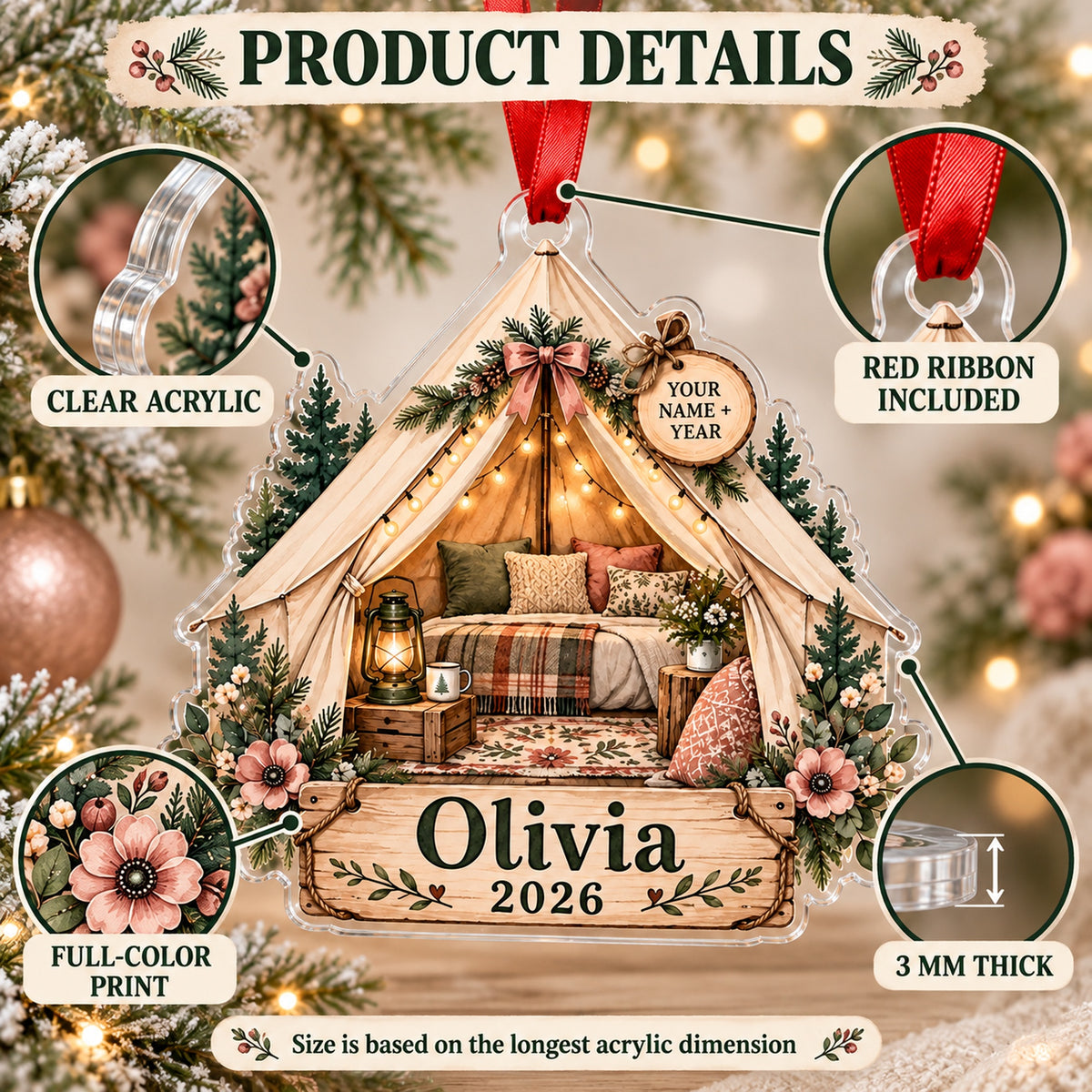 Personalized Glamping Canvas Tent Acrylic Ornament — How to order