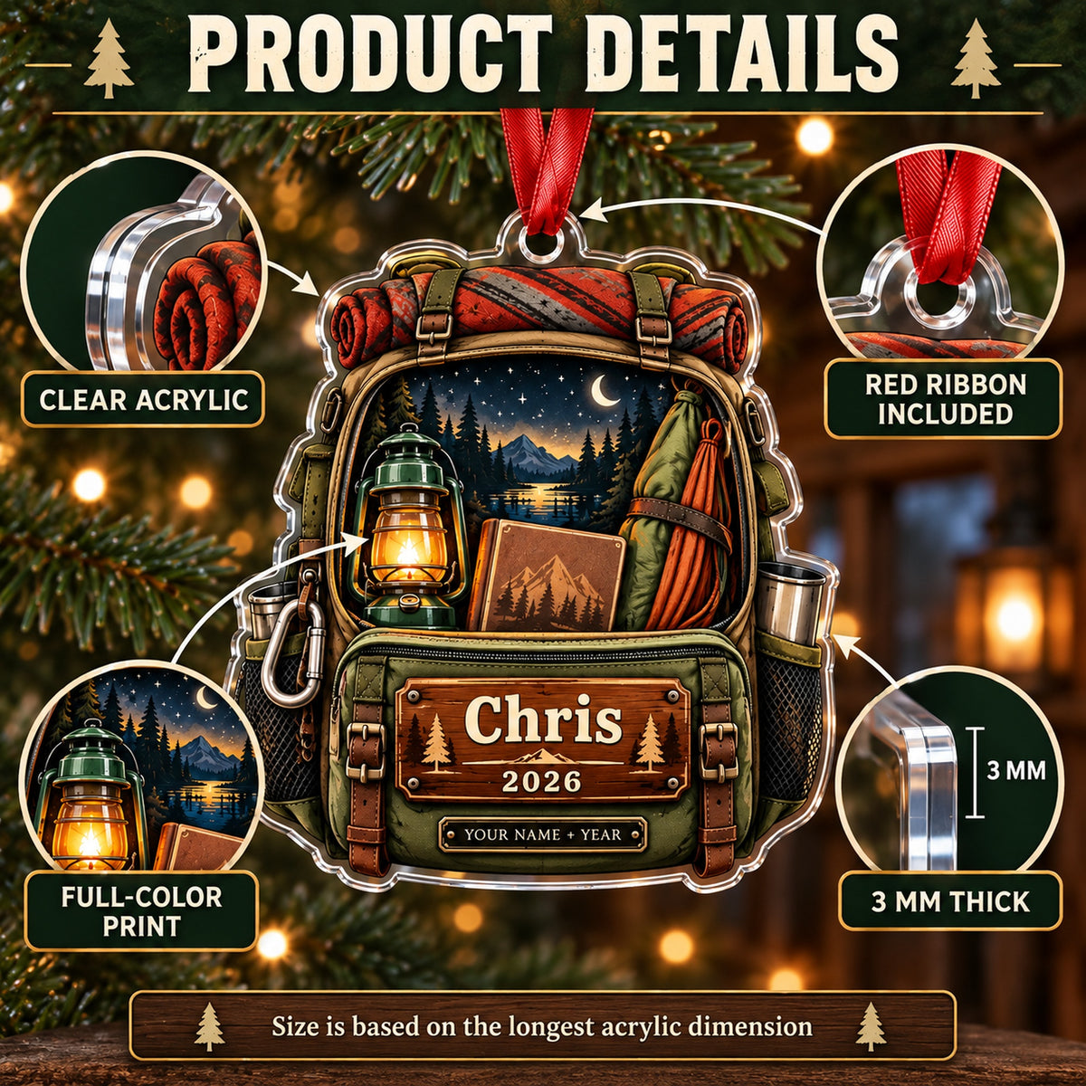 Personalized Hammock and Lantern Pack Acrylic Ornament — How to order