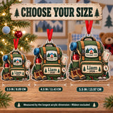 Personalized First Camping Trip Backpack Acrylic Ornament — Personalization example