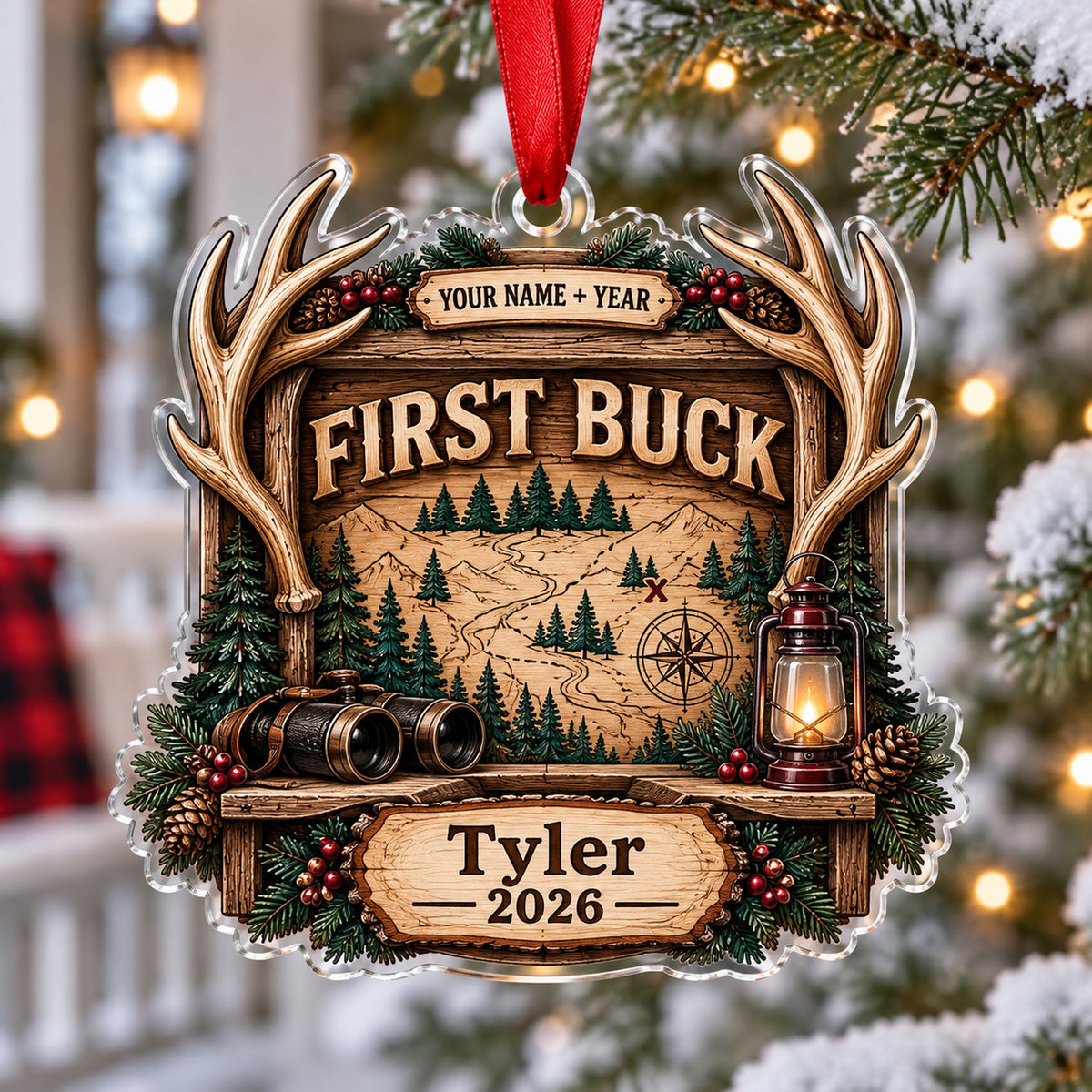 Personalized First Buck Milestone Plaque Acrylic Ornament — Main design