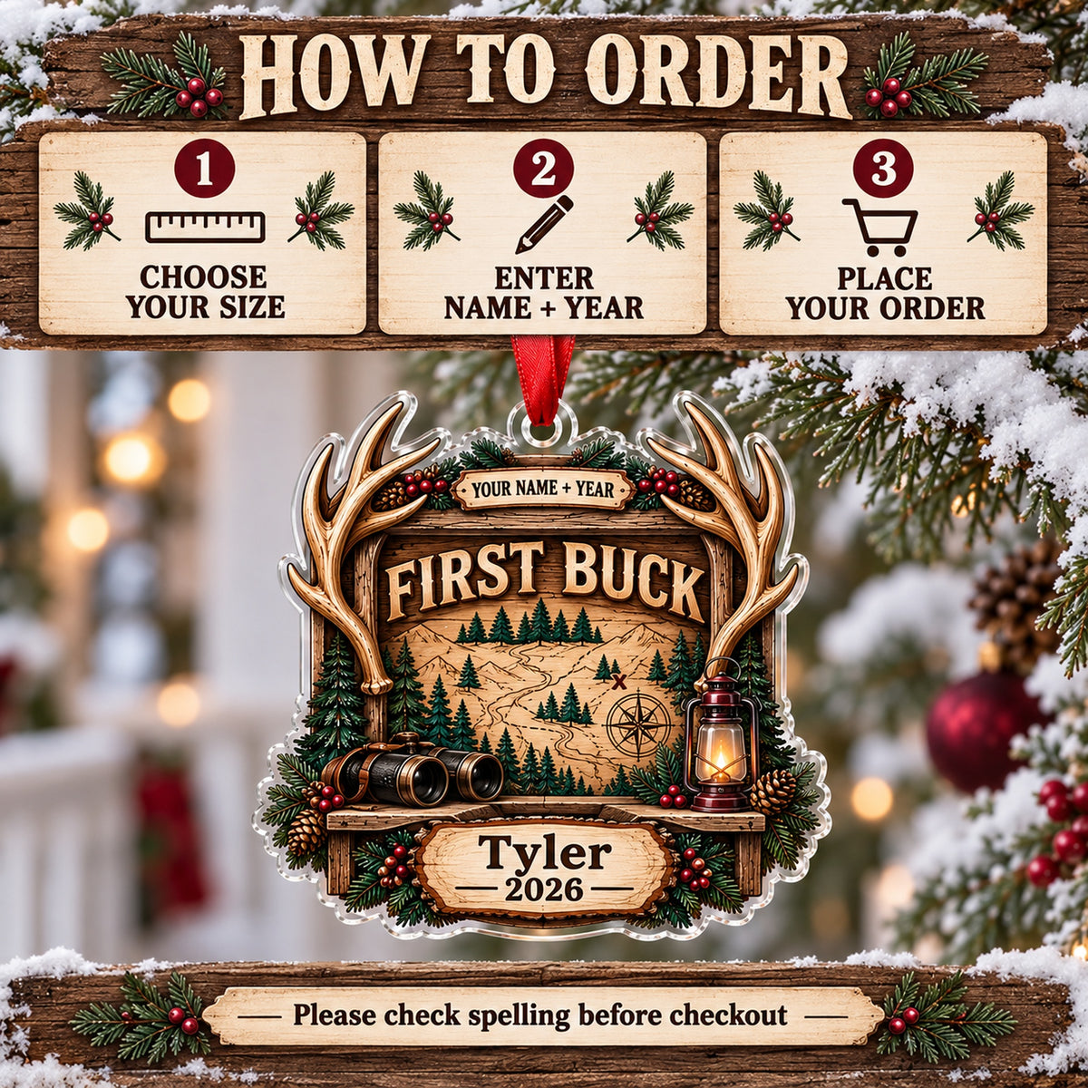 Personalized First Buck Milestone Plaque Acrylic Ornament — Product details