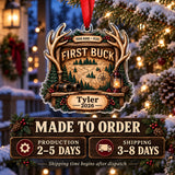 Personalized First Buck Milestone Plaque Acrylic Ornament — Production and delivery