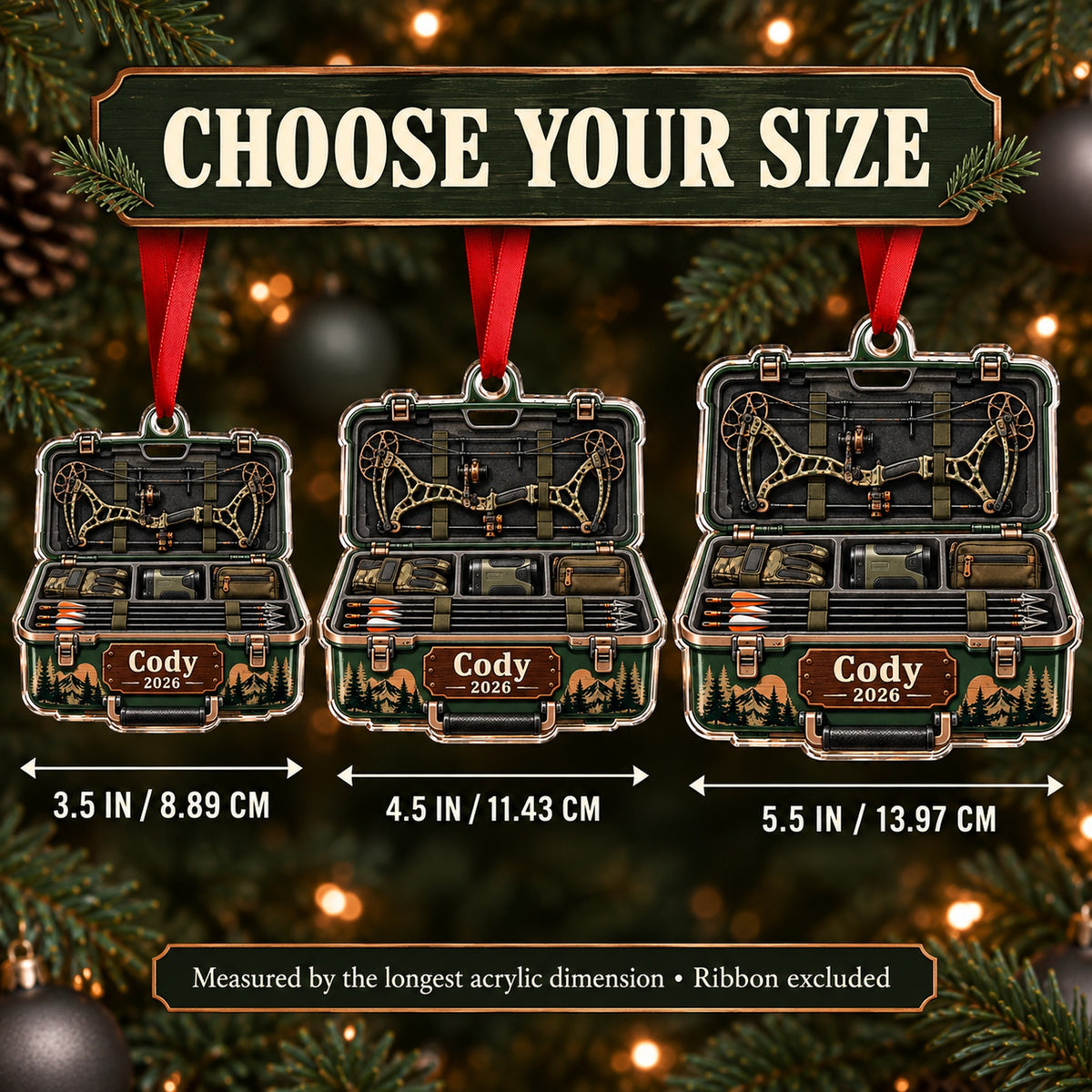 Personalized Bow Hunter Hard Case Acrylic Ornament — Personalization example