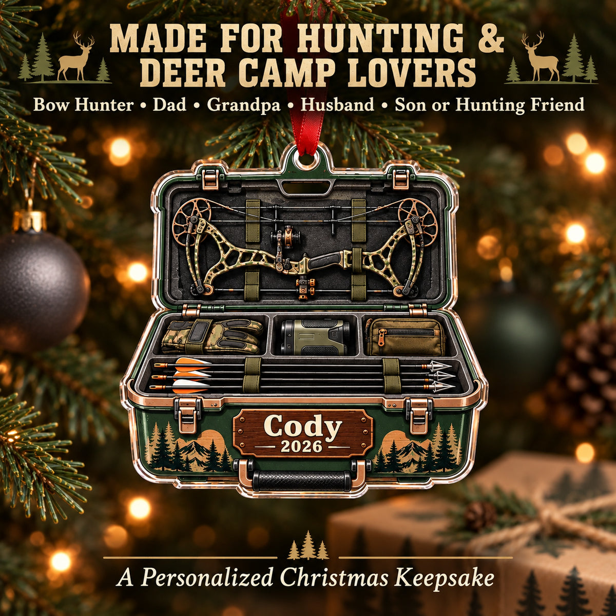 Personalized Bow Hunter Hard Case Acrylic Ornament — Size guide
