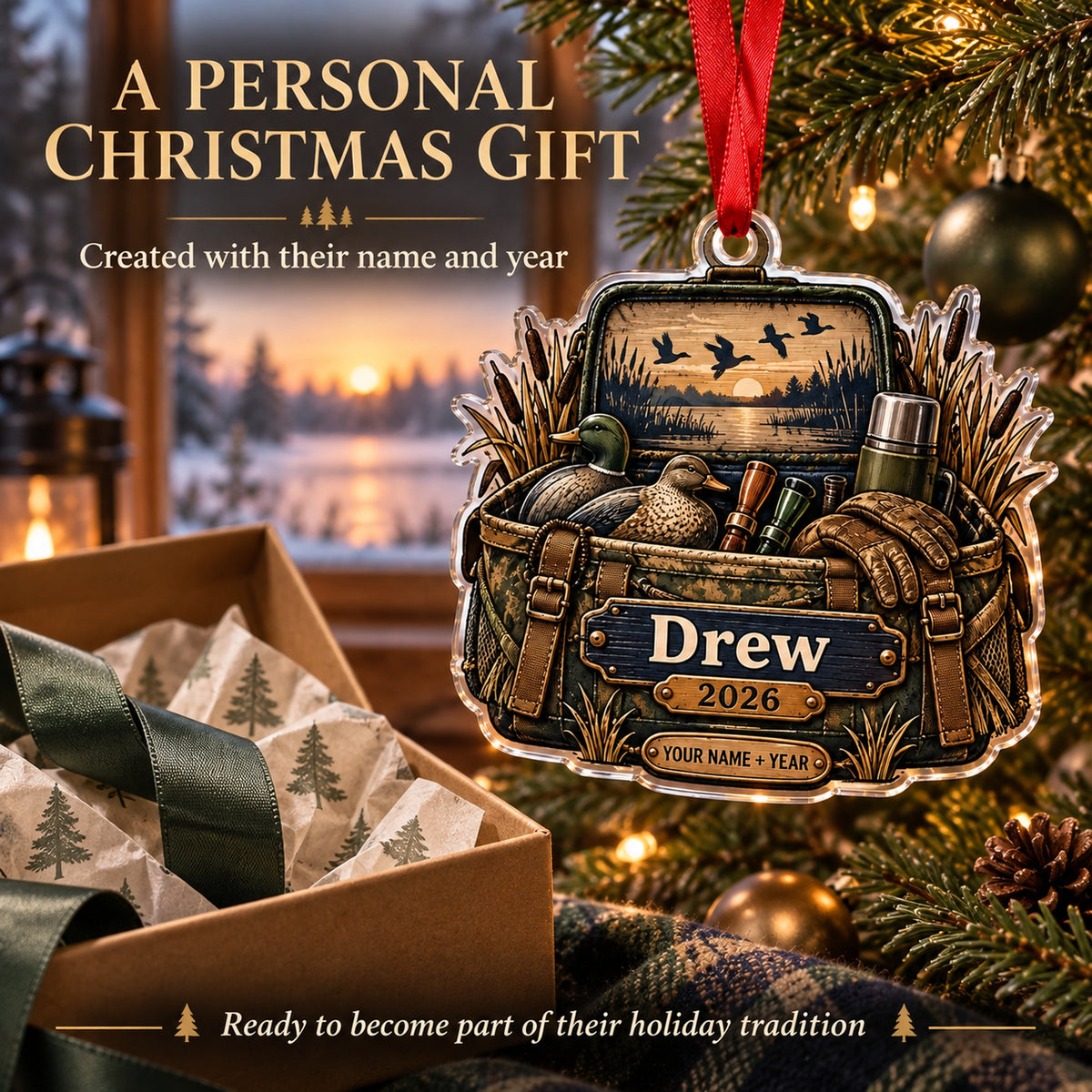 Personalized Duck Camp Blind Bag Acrylic Ornament — Gift inspiration