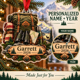 Personalized Elk Camp Expedition Pack Acrylic Ornament — Personalization guide