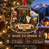 Personalized Elk Camp Expedition Pack Acrylic Ornament — Production and delivery