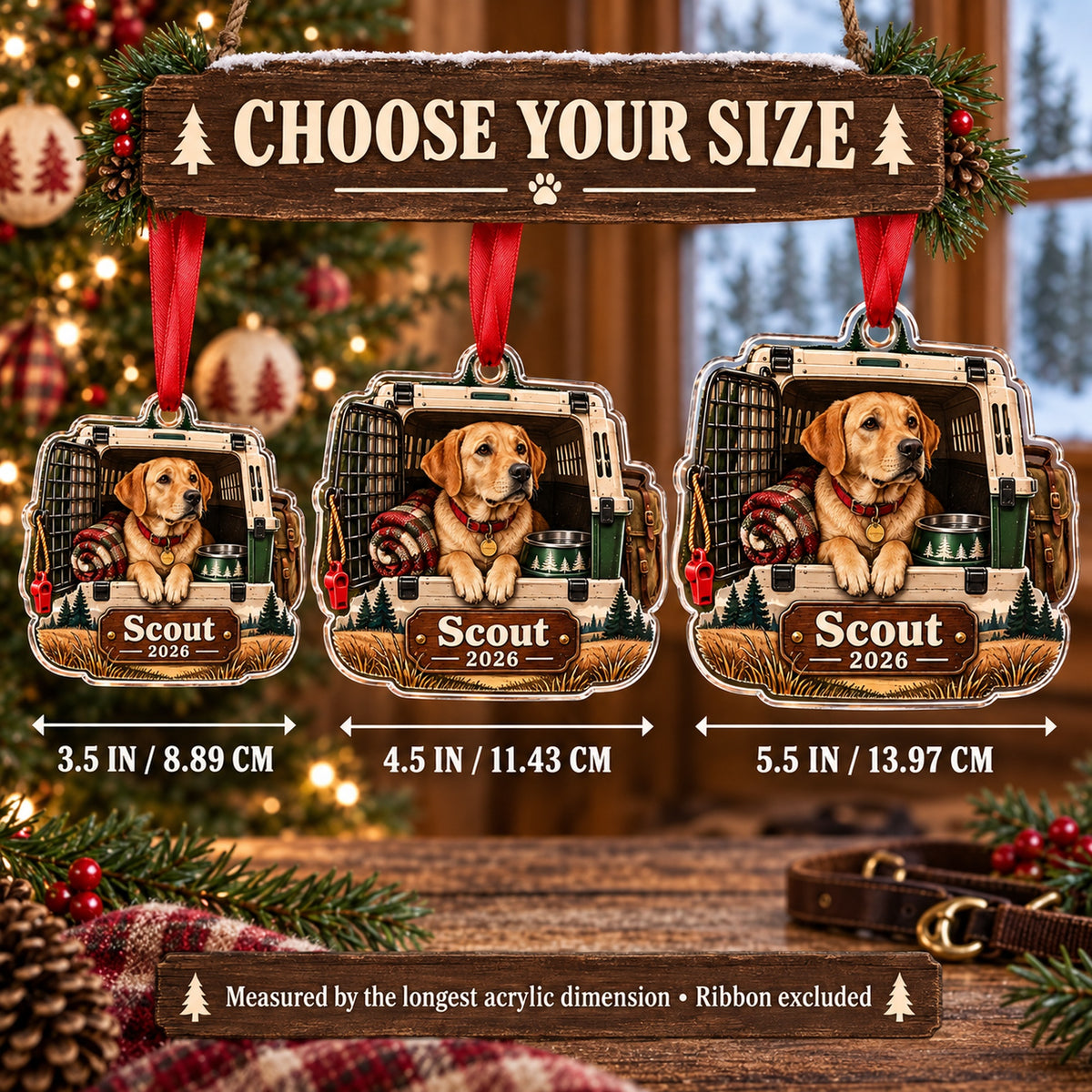 Personalized Hunting Dog Field Crate Acrylic Ornament — Personalization example