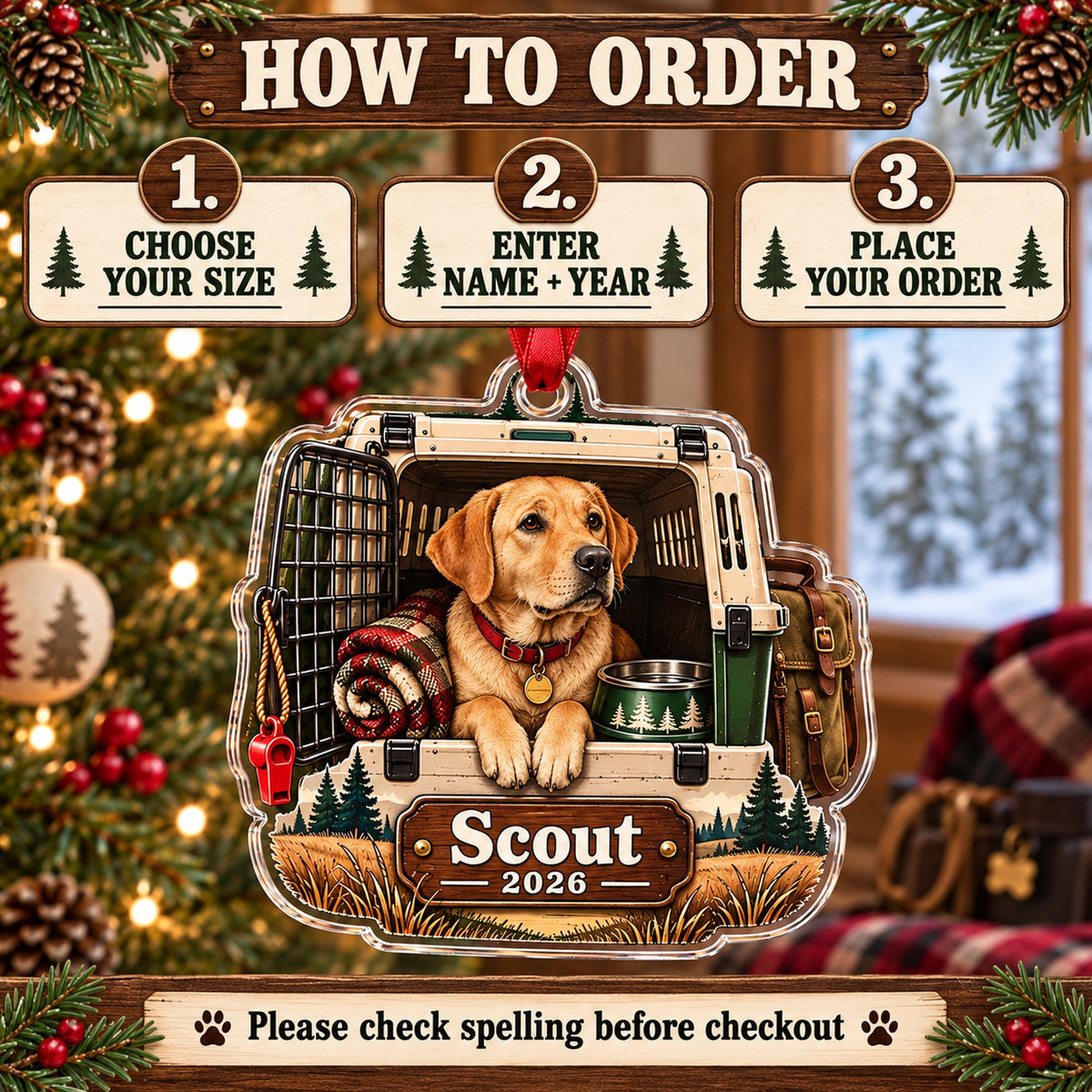 Personalized Hunting Dog Field Crate Acrylic Ornament — Product details