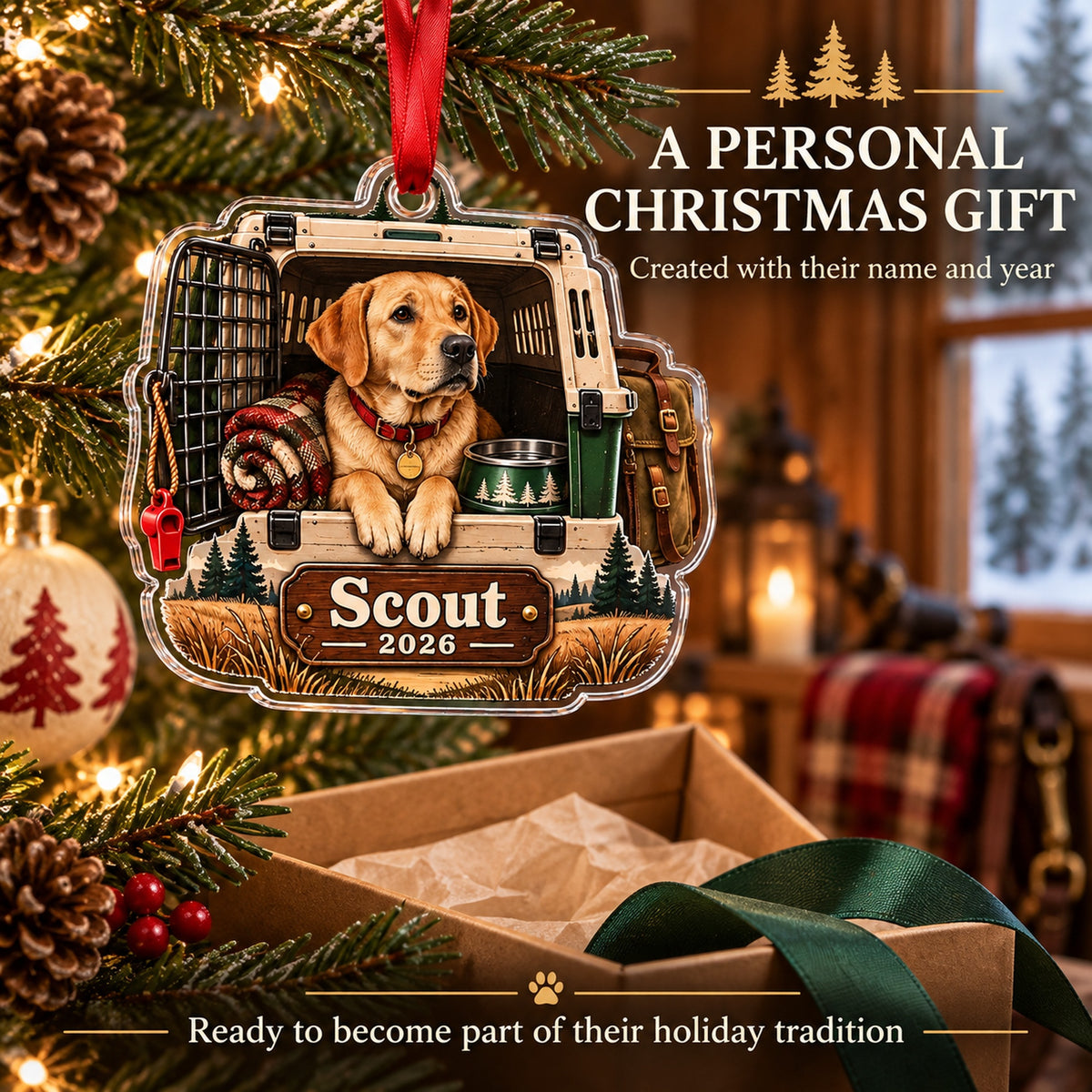 Personalized Hunting Dog Field Crate Acrylic Ornament — Gift inspiration