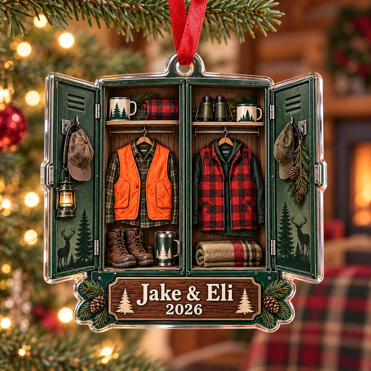 Personalized Father and Son Deer Camp Locker Acrylic Ornament — Main design