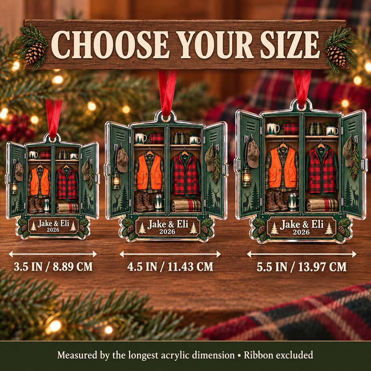 Personalized Father and Son Deer Camp Locker Acrylic Ornament — Personalization example
