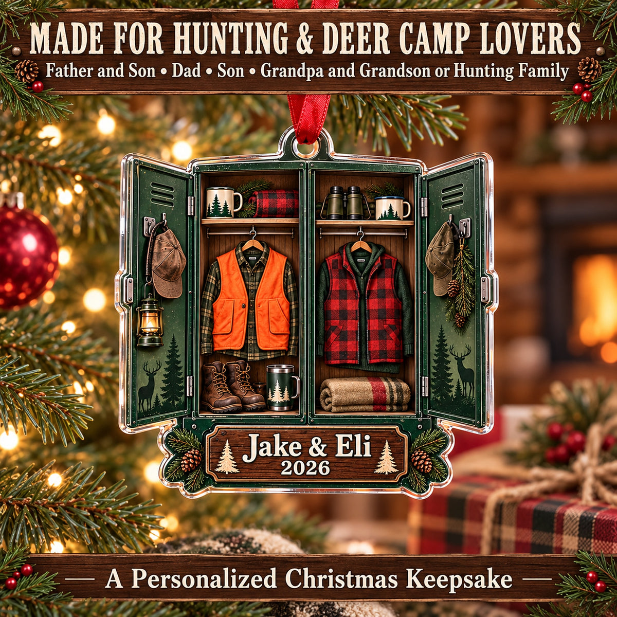 Personalized Father and Son Deer Camp Locker Acrylic Ornament — Size guide