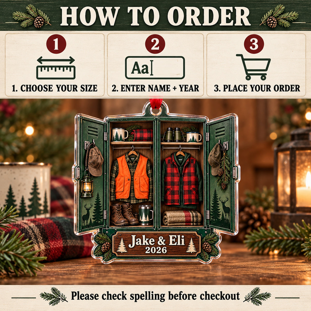 Personalized Father and Son Deer Camp Locker Acrylic Ornament — Product details