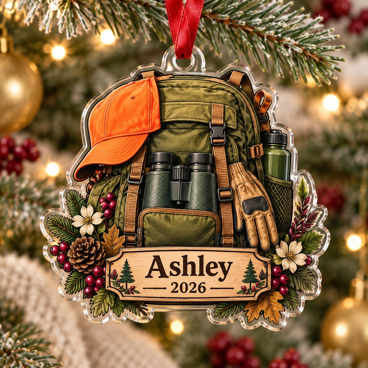 Personalized Woman Hunter Backpack Acrylic Ornament — Main design