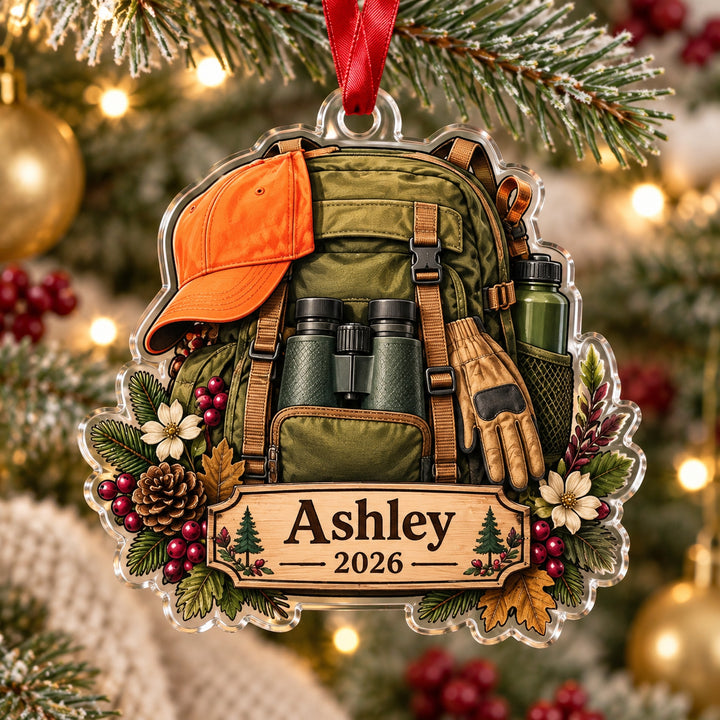 Personalized Woman Hunter Backpack Acrylic Ornament — Main design