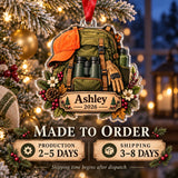 Personalized Woman Hunter Backpack Acrylic Ornament — Production and delivery