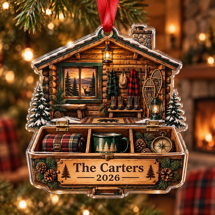 Personalized Vintage Deer Camp Cabin Acrylic Ornament — Main design