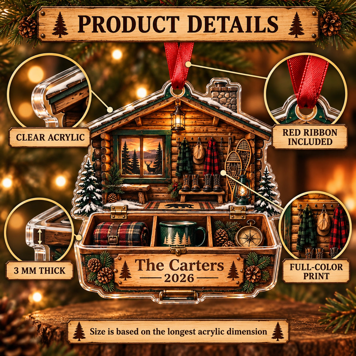 Personalized Vintage Deer Camp Cabin Acrylic Ornament — How to order