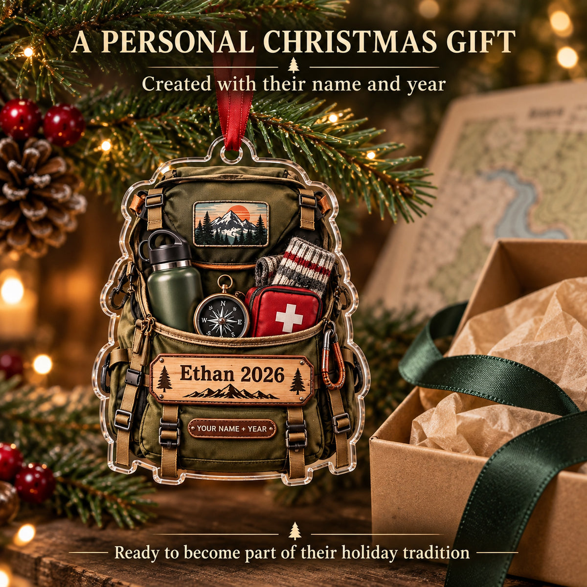 Personalized Hiking Backpack Gear Burst Acrylic Ornament — Gift inspiration